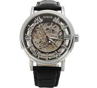 SEWOR - Reloj de Pulsera mecánico Transparente esqueletizado para Hombre, con Correa Estilo Vintage (Negro)