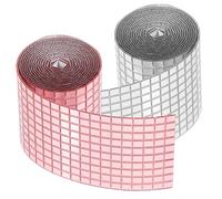 Sewroro 2 piezas Azulejos Mosaico Autoadhesivos Cuadrados Teselas Espejo Acrílico Rosa Dorado y Plata Pegatinas para Decoración DIY Pared