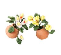 Sewroro 2 Piezas Miniature Dollhouse Plants Simulation Mini Bonsai Trees Clay Artificial Flowers Maintenance Compact For DIY Micro Landscape Decoration