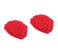 Sewroro 2 Piezas Sombrero de Halloween Rojo Forma de Cerebro Tejido a Mano, Gorro de Broma Creativo y Cálido para Celebraciones y Entretenimiento