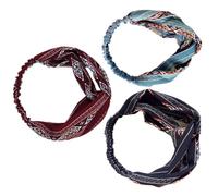 Sewroro 3 Diademas Anchas Bohemias Étnicas Elásticas para Cabello Mujer, Bandas Deportivas Suaves y Ligeras en Azul, Azul Marino y Rojo Oscuro, Accesorio Adecuado para Spa, Deporte y Uso