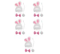 Sewroro 5 Juegos Sombrero de Conejito para Juego de Roles con Pajarita y Pompón Blanco, Gorro de Tela Suave y Cómodo para Decoración de Porche y Disfraz de Ave de Pascua