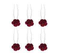 Sewroro 6 Horquillas Pelo Diseño Retro de Rosa en Tela Roja, Sujetador en Forma, Accesorio Elegante para Bodas y Ocasiones Obsequios