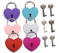 Sewroro 6 piezas Candados Forma de Corazón Metálicos con Llaves Mini Candados para Joyero Equipaje y Mochila Colores Surtidos Rosa Azul Rojo y Plata Seguros y Decorativos