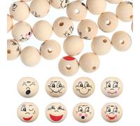Sewroro 80 Unidades Cuentas de Madera para Manualidades con Diseño de Sonrisa, Redondas de 20 Mm, Artesanales Hacer Pulseras y Scrapbooking
