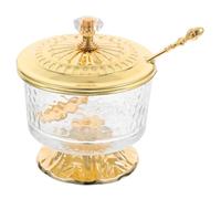 Sewroro Azucarero de Vidrio Transparente con Tapa y Cuchara Tarro de Especias para Cocina y Sala Recipiente Decorativo de Hierro y Cristal para Sal y Condimentos Set Hogar