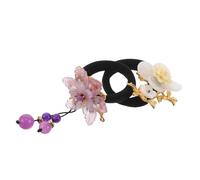 Sewroro Bandas Elásticas para Cabello Estilo Chino Vintage 2 Piezas Morado y Coleteros Suaves con Flores y Borla Ligas Resistentes para Recoger el Cabello Accesorio Cómodo