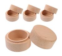 Sewroro Caja Decorativa Redonda de Madera de Haya Natural, Contenedor Pequeño para Dientes de Leche y Anillos, Tapa Protectora, Multiusos para Bebés y Niñas, Set de 4 Piezas, Obsequio