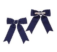 Sewroro Clips de Lazo de Cinta Azul Marino para Niñas, 2 Piezas, con Borde de Ribete Delicado, Materiales de Tela y Metal para Fiestas y Uso Diario