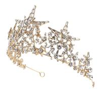 Sewroro Corona Nupcial de Cristal Dorada para Novia Diadema Brillante Diseño de Estrella de 5 Puntas Tocado Ligero para Bodas Compromisos y Fiestas Accesorio Elegante para Cabello