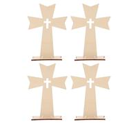 Sewroro Cruz de Mesa Religiosa de Madera sin Terminar 4 Piezas Decoración Cristiana para Altar Cruz de Escritorio para Iglesia y Hogar Símbolo de Fe para Comunión y Oración