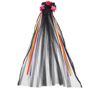 Sewroro Diadema de Halloween Negra y Roja Rosas y Velo Largo de Malla Accesorio Cabello Cosplay y Fiesta de Disfraces Talla Única Ligera para Mujer y Niña