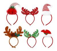 Sewroro Diademas Navideñas Cabello 6 Piezas Accesorio de Cabeza Cuernos de Reno de Felpa y Satén Incluye Diadema de Sombrero Rojo y Adecuado para Fiesta de Navidad Adultos