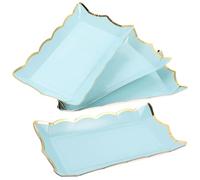 Sewroro Elegantes y Funcionales Juego de 4 de Papel Azul Bandejas Rectangulares para Postres y Galletas Ideales para Fiestas y Reuniones