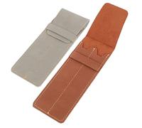 Sewroro Funda De Cuero para Bolígrafos 2 Piezas Gris y Marrón, Estuche Compacto Dual para Pluma Estilográfica, Portátil y Protector para Oficina y Viaje, Uso Diario