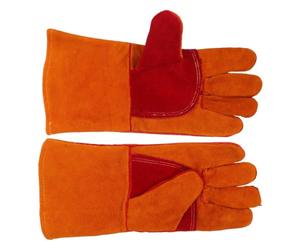 Sewroro Guantes de Soldador Guantes de Soldadura de Piel de Vaca Naranja Resistentes al Fuego Calor para Horno de Parrilla y Catering