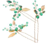 Sewroro Horquillas Cabello de Boda Doradas Horquillas de Cristal para Novias Accesorio U Forma de Hoja Verde Ideales para Eventos Nupciales y Peinados Elegantes