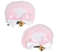 Sewroro Horquillas de Peluche con Orejas de Oso Rosas y Blancas, Par de Clips Cabello con Lazo y Campana, Accesorios de Cosplay y Fiesta para Mujer y Niña, Pinzas Suaves para Disfraz y