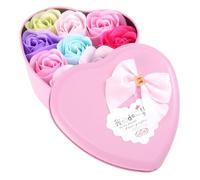 Sewroro Juego de 2 Jabones en Forma de Rosa en Caja de Hierro Diseño de Corazón, 9 Flores por Caja, Jabón Floral Aromático, Creativo y Natural, Obsequio Original Día Madre Color