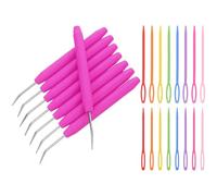 Sewroro Juego de Agujas para Tejer y Crochet 24 Piezas, Ganchos de Tejer de Plástico Rosa Fucsia con Ojo Grande, Agujas de Coser Pequeñas y Grandes para Manualidades y Color Aleatorio