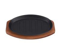 Sewroro Plancha de Hierro Fundido para Asar Filetes con Base de Madera, Parrilla Multiusos para Barbacoa, Ideal para El Hogar, Fiestas en La Cocina Y para Servir Fajitas Teppanyaki. Medidas: 11,6 X