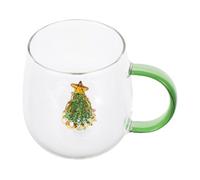 Sewroro Taza de Café Navideña de Vidrio Transparente con Diseño 3D de Árbol de Navidad Verde Taza para Jugo Café y Vino Vaso Reutilizable para Celebraciones Festivas y Decoración
