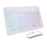 Sewroro Teclado y Ratón Inalámbricos Retroiluminados Compacto y Recargable Teclado Silencioso para Tablet y Móvil con Pegatinas Español Uso Múltiple para Oficina y Hogar