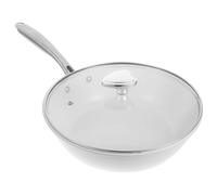 Sewroro Wok de Cerámica con Fondo Plano 28 Cm, Sartén Antiadherente para Cocina Gas E Inducción, Sartén de Uso Diario Resistente y Versátil para Freír y Cocinar