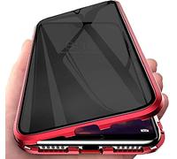 Sewutoyu Anti Peeping Funda Compatible con Samsung Galaxy S25 FE, Funda Antiespía Adsorción Magnética Metal Bumper Cover 360 Protectora, Anti-Spy Protección privacidad Vidrio Templado Carcasa,Rojo