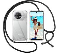 Sewutoyu Funda Cuerda Compatible con Xiaomi Poco F7 Pro - Funda Protectora ponible - Carcasa Transparente TPU Silicon Colgante Ajustable Collar Case, Carcasa Anti Shock con Cuerda Correa,Negro
