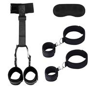 Sex Bondage - Juego de muñequeras y muslos BDSM, juguetes sexuales para mujer, restricciones de cuello a muñeca, correas ajustables para las piernas, esposas, cuello de esposas, vendas para los ojos,