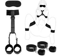 Sexo Bondage Cuello a Muñeca Restrinciones Muslos Puentes Bondage Set Detrás de la espalda Puentes Cuello con venda Correas de piernas ajustables