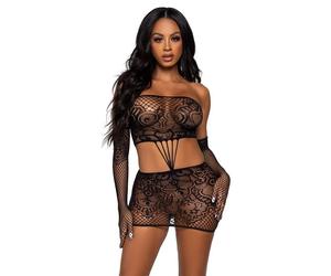 Sexy 2-tlg Mujer Stretch-Netzkleid Con Manguitos Brazos Negro 34/36/38 #GW1177