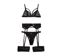 Sexy Damen Spitze BH Und Slip Reizwäsche 2-Teiliges Babydoll Reizwäsche Rave Outfit Lencería Outfit Frauen G Tanga, negro, M