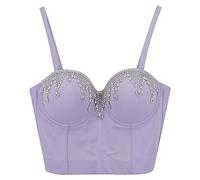 Sexy Deep V con forma de incrustaciones sexy Hot Girl Night Club Top, morado, M