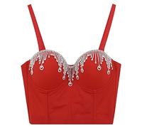 Sexy Deep V con forma de incrustaciones sexy Hot Girl Night Club Top, rojo, L