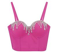 Sexy Deep V con forma de incrustaciones sexy Hot Girl Night Club Top, Rosa intenso., S