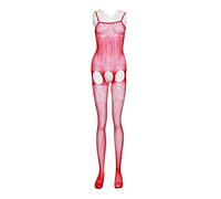 Sexy encaje transparente elástico Hosiery tirantes cuerpo entero abierto entrepierna red Bodysuit rojo 142r