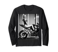 Sexy Girl Graphic tee - Modelo Rubia Sexy en Motocicleta B&W Manga Larga