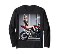 Sexy Girl Graphic tee - Modelo Rubia Sexy en Motocicleta Manga Larga