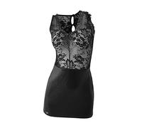 Sexy Halter Lace Elastic Wet PU Dress Flirty Bodycon Chemise(M)