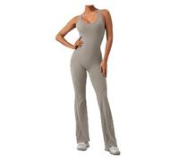 Sexy Hollow out Backless Yoga Jumpsuit Women Summer Sleeveless Skinny One-Piece Gym Sports Suit Fitness Running Workout Bodysuit(Grey,M)