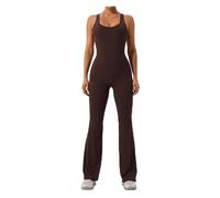 Sexy Hollow out Backless Yoga Jumpsuit Women Summer Sleeveless Skinny One-Piece Gym Sports Suit Fitness Running Workout Bodysuit(Brown,S)