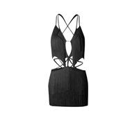 Sexy Lace Cut out Latin Dance Dress Women Backless Tassels Adults Professional Salsa Chacha Dresses(Black,M)