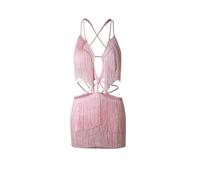 Sexy Lace Cut out Latin Dance Dress Women Backless Tassels Adults Professional Salsa Chacha Dresses(Pink,S)