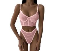 Sexy Lingerie For Women - Ropa Interior Divertida para Mujer Club Nocturno De Encaje Sexy Calado Chica Picante Ajustado Sin Espalda Ajustado Ajustado Conjunto De Dos Piezas con Tirantes (L)
