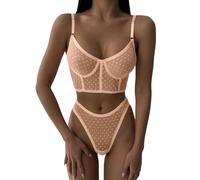 Sexy Lingerie For Women - Ropa Interior Divertida para Mujer Club Nocturno De Encaje Sexy Calado Chica Picante Ajustado Sin Espalda Ajustado Ajustado Conjunto De Dos Piezas con Tirantes (Khaki S)