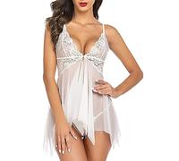 Sexy Lingerie Women for Sex Lace Hem Irregular Front Split Sling Dress Funny Underwear(White,XXL)
