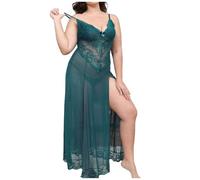 Sexy Lingerie Women for Sex Semi-Transparent Backless Transparent Lace Long Dress Set for European and Women' Bodysuit(Green,XXL)