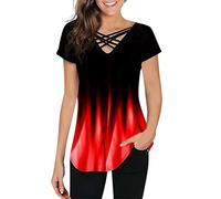 Sexy manga corta estampados en color camiseta tops blusa ropa de verano para mujer sexy, rojo, S